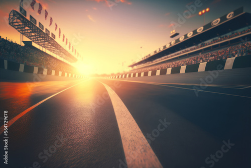 Empty race track at sunset, sport background, generative ai