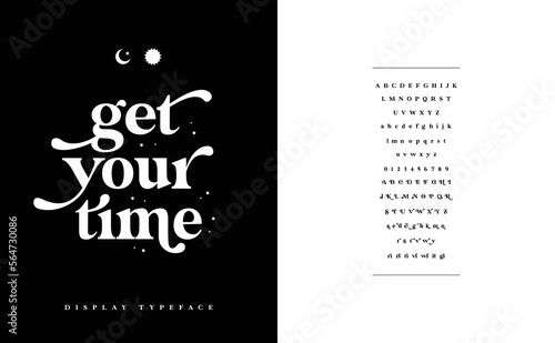 Classic modern alphabet, elegance typography. Elegant letters font and number. Uppercase, lowercase, alternate, ligatures fonts. Vector illustration of font.