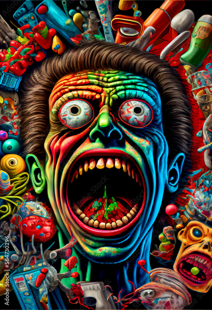 Obraz premium Generative AI abstract render of a psychedelic illustration