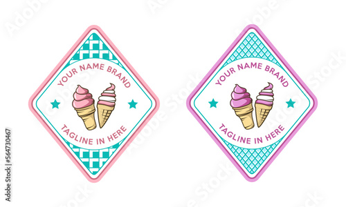 Ice Cream Logo With Waffle Texture Inside Rhombus