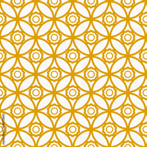 Interlocking circles White and Gold pattern. Seamless background tile.