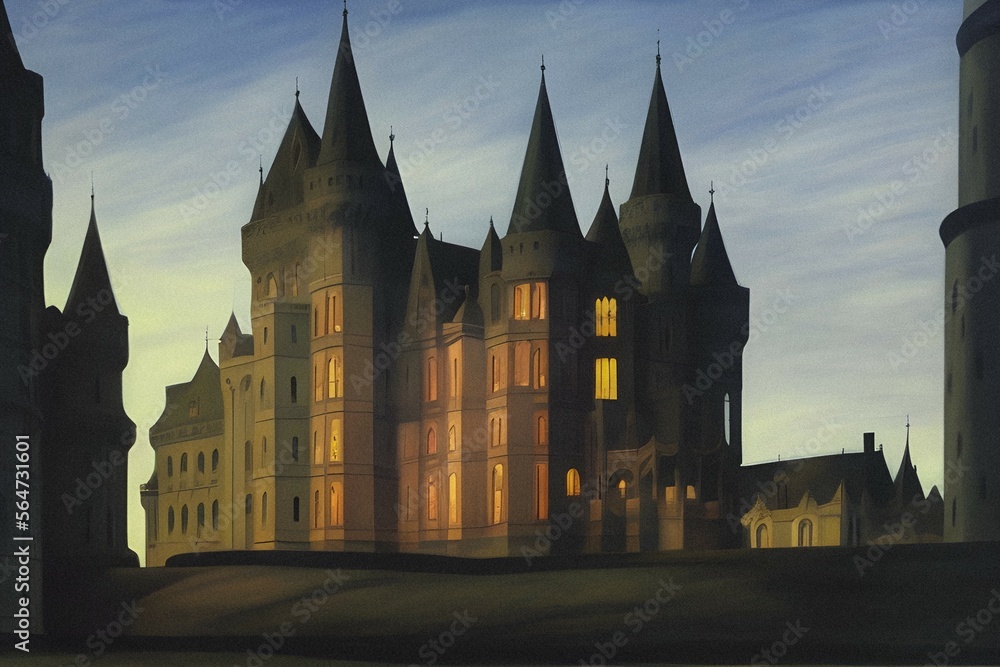 Gothic castle in the style of Edward Hopper