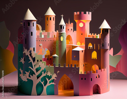 papercraft diorama: medieval castle (generative ai content)