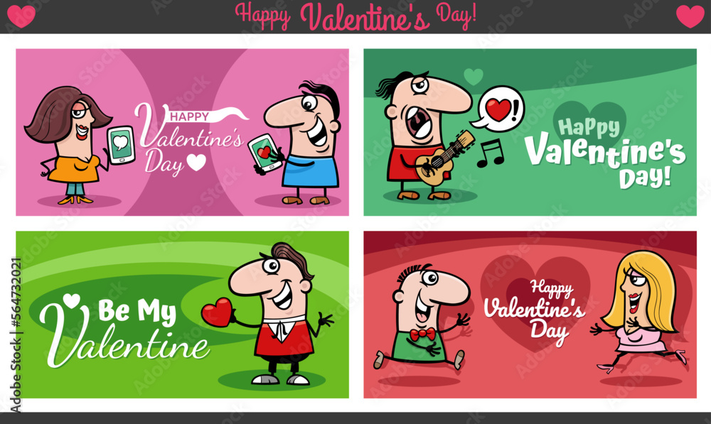 Valentines Day designs set with characters in love Valentines Day designs set with characters in love