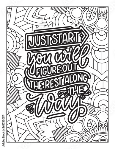 Affirmative quotes coloring page. Positive quotes. Good vibes. Coloring book for adults. Typography design. Hand drawn with inspiration word. Coloring for adult and kids. Quotes. Quotes Coloring. 
