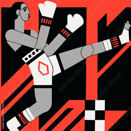 A Bauhaus-Inspired Illustration of a Kickboxer