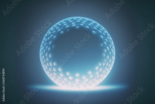 Large glowing crystal glass ball  with stars and moons trapped inside  in an empty space  on a light blue background  created with Generative AI technology