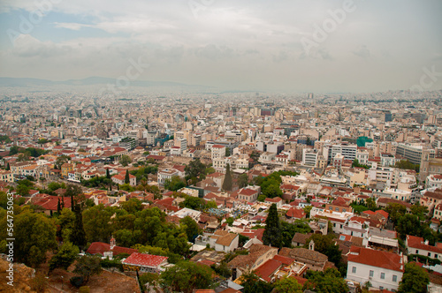 The city of Athens from the Parthenon on a cloudy day in the summer 