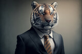 a Portrait of an executive tiger wearing suits