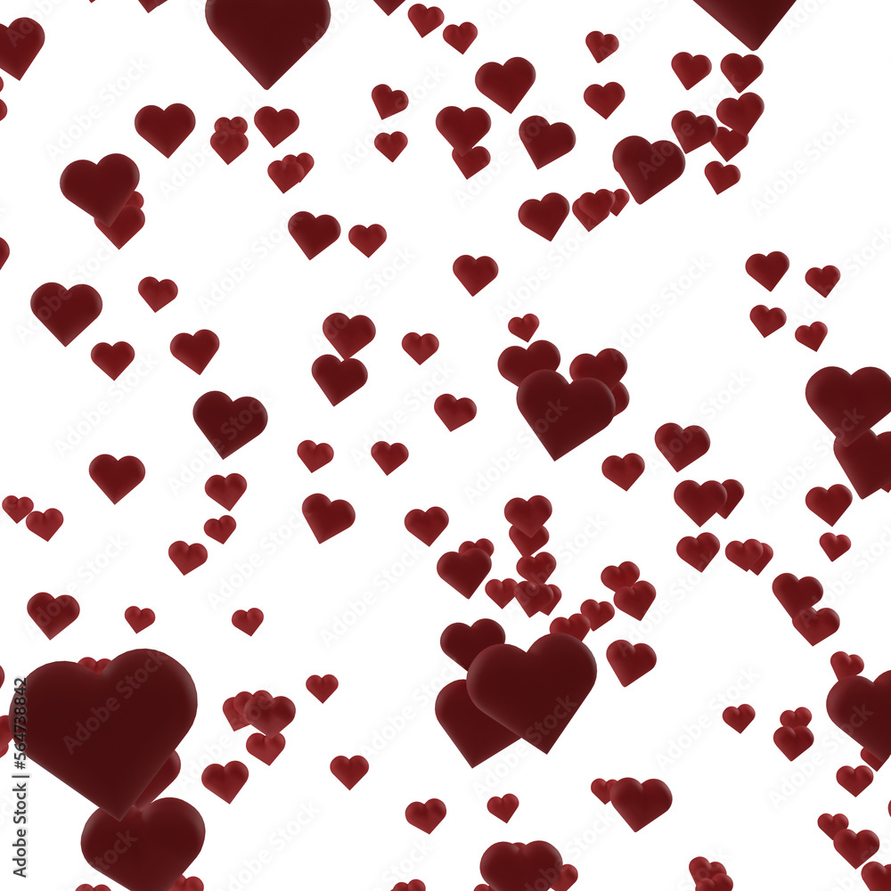3d red hearts on transparent background