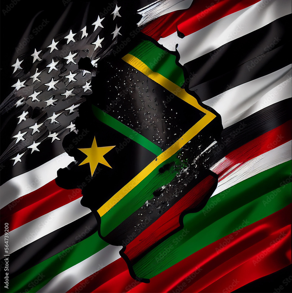 Black Liberation African American flags and stars. Black History Month