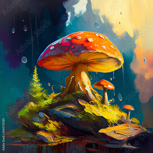 fantasy mushroom pattern focused on texture and form  created using thick oil paint on canvas  AI generated