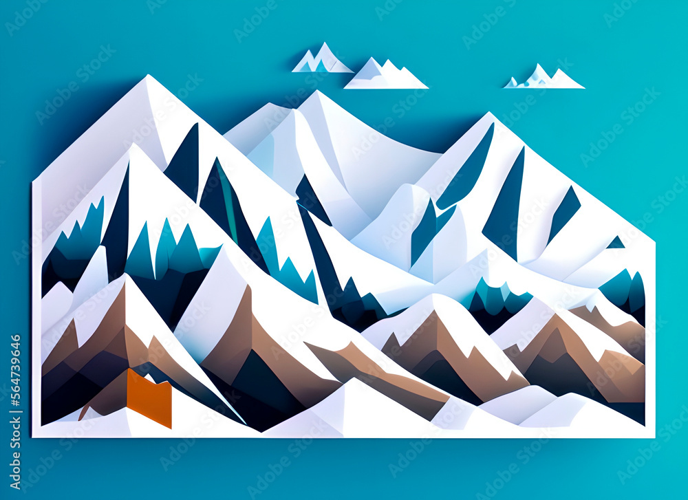 mountain views, snowy mountains. Screensaver in cartoon style, game design