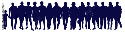 Society, silhouette of group of moving people. Vector illustration