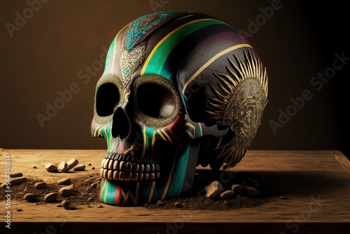 Afrikanischer Totenkopf - bemalter und verzierter Schädel als Symbol und auch Dekoration - KI generiert   photo