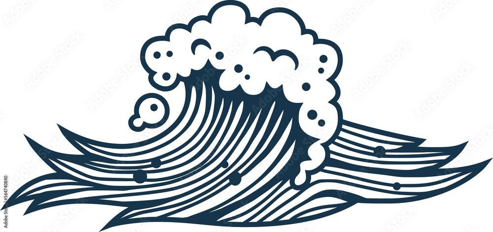 Sea or ocean wave with foam for marine nautical design Sea or ocean wave with foam for marine nautical design