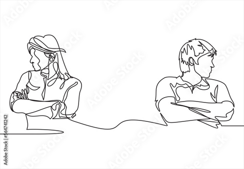 couple having problems and problems with each other.One continuous line drawing
