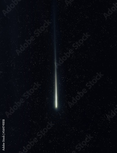 Glowing meteor against the background of stars. A bright flash from a meteorite in the sky.