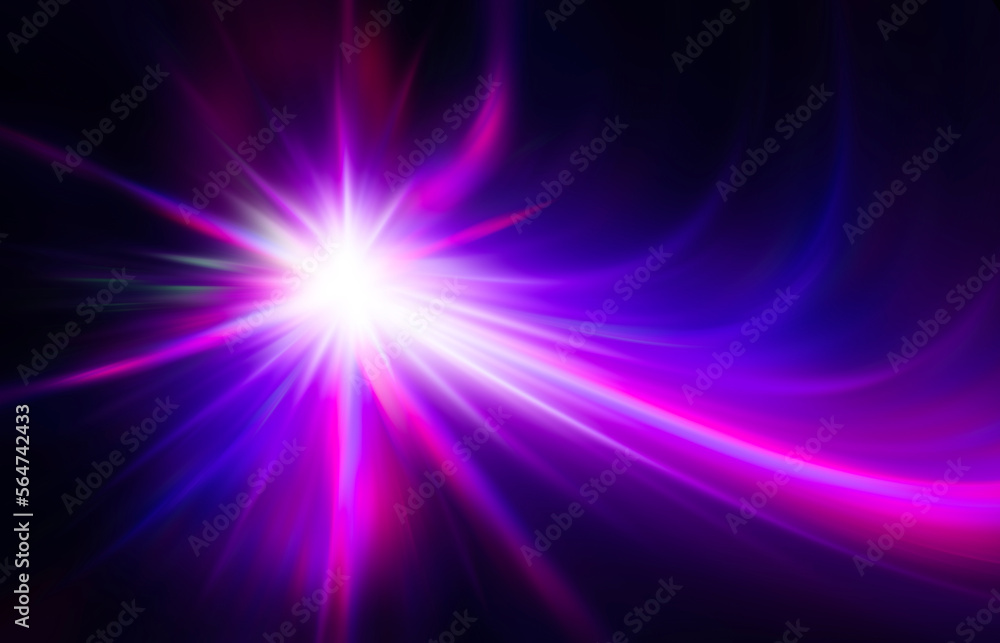 Dark fractal, abstract background. Bright neon lines, waves. Blurred laser shapes