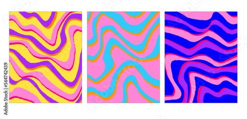 Retro vibes vector interior posters in hippie style. 70s funky and groovy style posters and card. Abstract retro wavy wallpaper for social, decoration and backgrounds