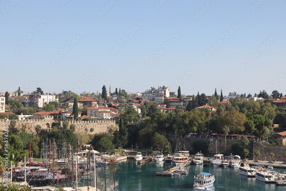 Panoramic view of harbor in Antalya Kaleici Old Town. Antalya, Turkey.