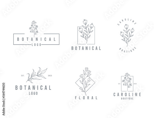 Collection of Botanical logo templates . Floral logo minimalistic vector with minimal outline style. Vector illustration