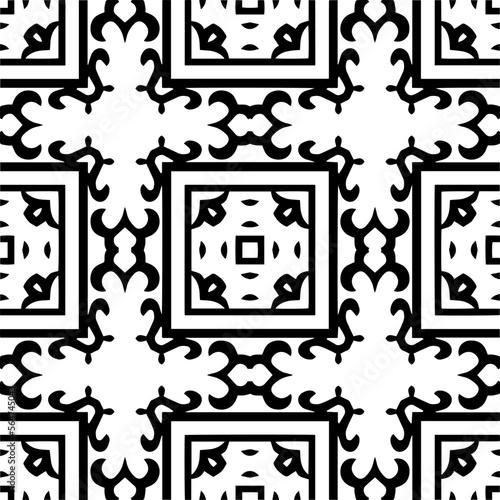 Vector pattern in geometric ornamental style. Black and white color. Simple geo all over print block for apparel textile, ladies dress, fashion garment, digital wall paper.