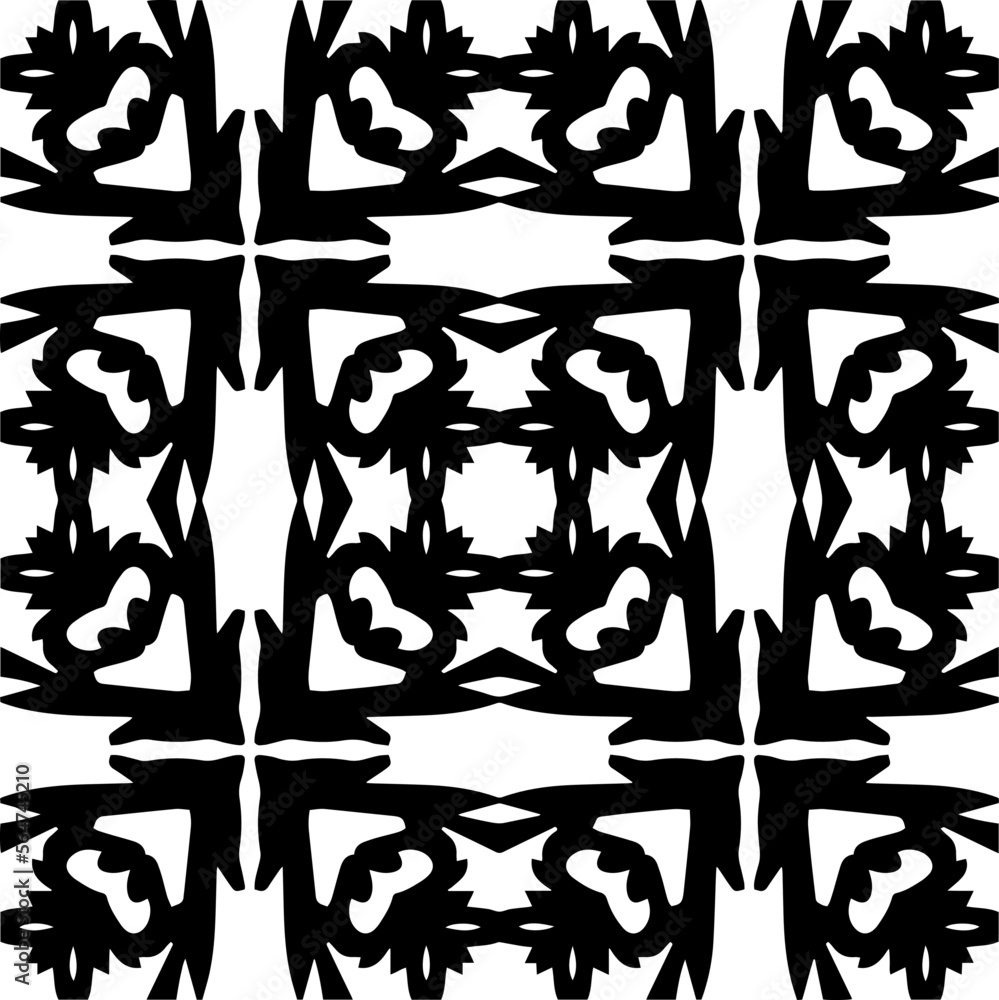 Vector pattern in geometric ornamental style. Black and white color. Simple geo all over print block for apparel textile, ladies dress, fashion garment, digital wall paper.