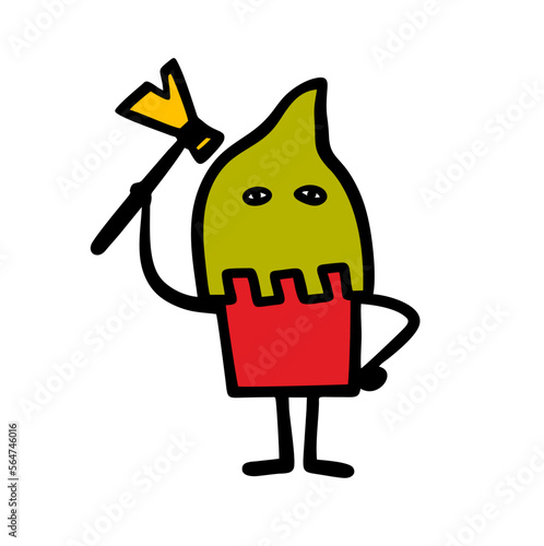 Doodle formidable executioner from the Middle Ages in a hooded mask brandishes an axe.