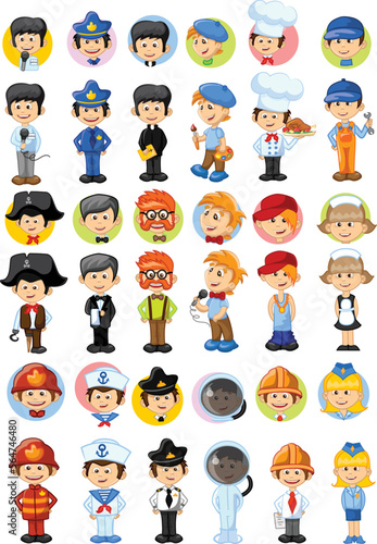 Big set of the different professions flat cartoon characters. Group of workers isolated on white background.