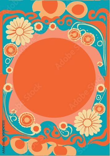 A set of backgrounds for text, psychedelic hippie art, a frame of stylized flowers.