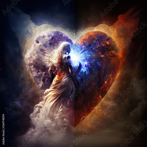 Angel in the heavenly heart - Hell and Heaven created with Generative AI technology