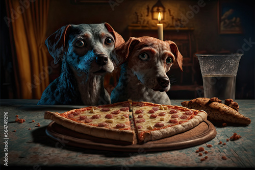 Puppies, dogs eat pizza Generative Ai