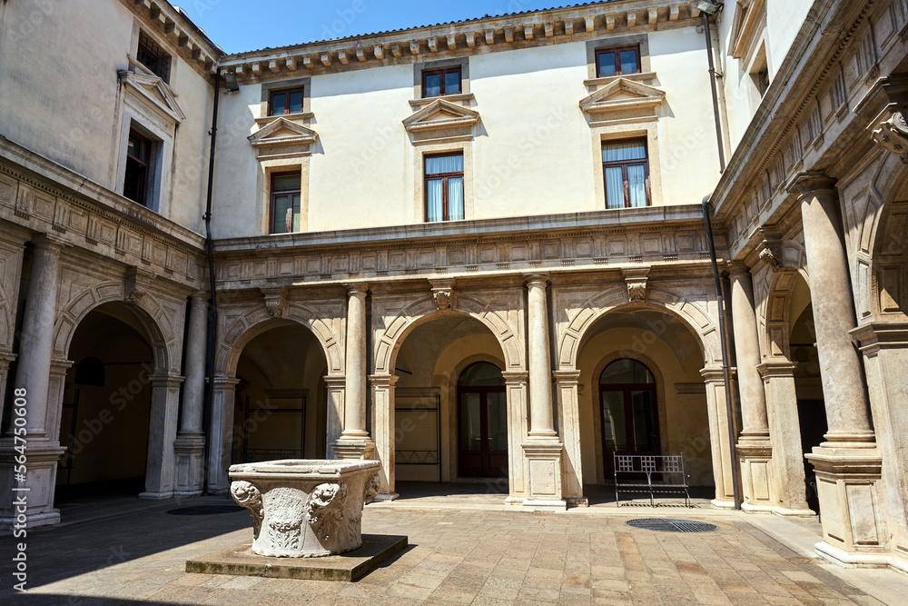 Historic building with arcades and courtyard in the city of Padua