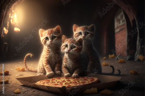 Kittens, cats eat pizza Generative Ai