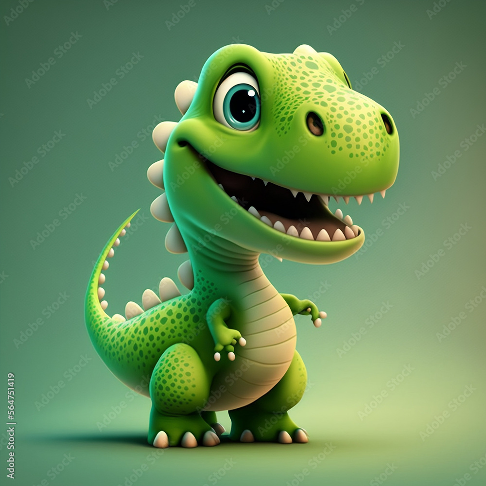 Fototapeta premium cute green dinosaur, generative AI