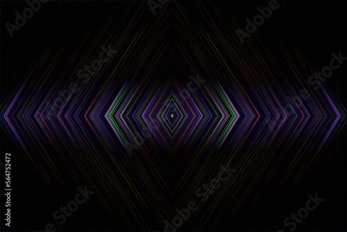 Black abstract background with colored geometric lines. Illustration. © Светлана Качанова