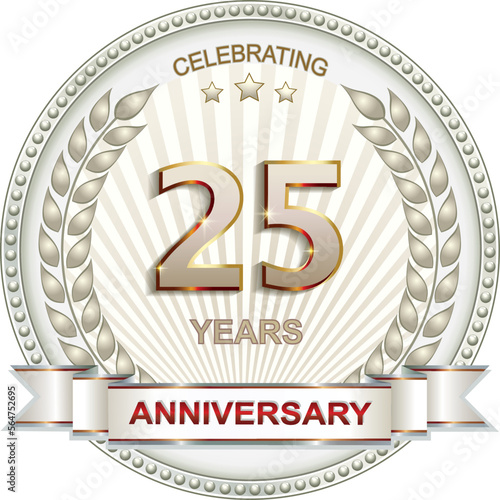 25 years anniversary. Vector silver design background for celebration, congratulation and birthday card, logo