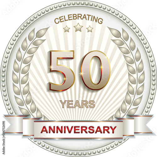 50 years anniversary. Vector silver design background for celebration, congratulation and birthday card, logo