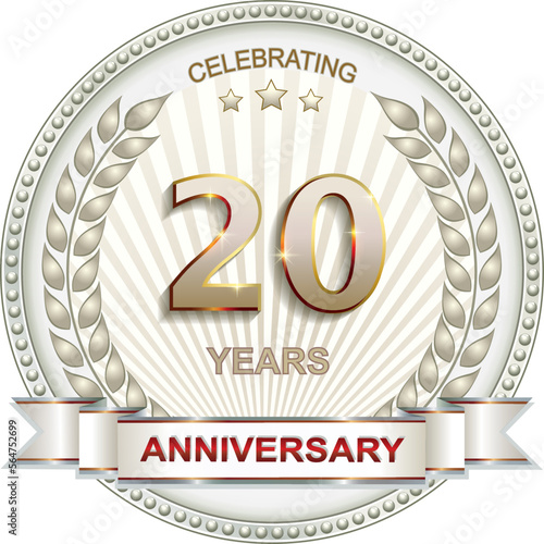 20 years anniversary. Vector silver design background for celebration, congratulation and birthday card, logo