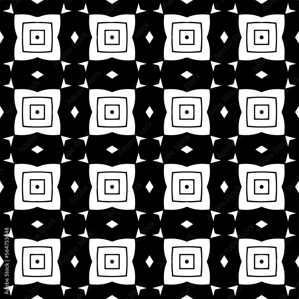 Vector pattern in geometric ornamental style. Black and white color. Simple geo all over print block for apparel textile, ladies dress, fashion garment, digital wall paper.