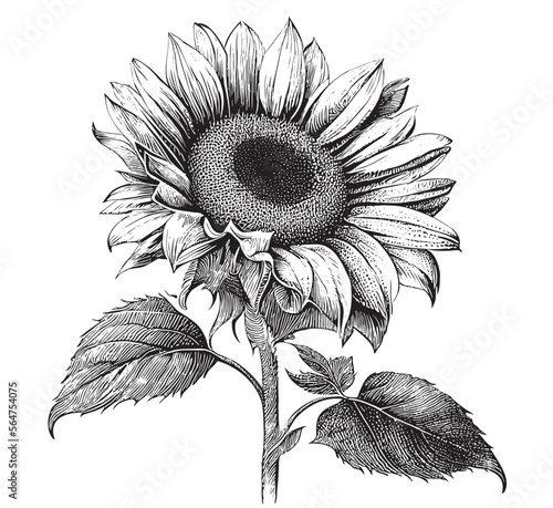 Sunflower flower sketch hand drawn line art Vector illustration