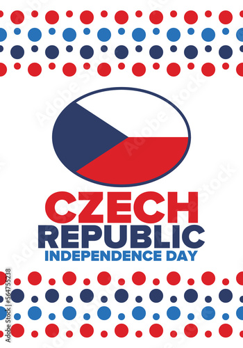 Czech Republic Independence Day. National happy holiday  celebrated annual in October 28. Czech Republic flag. Red and blue colors. Patriotic elements. Poster  banner  background. Vector illustration