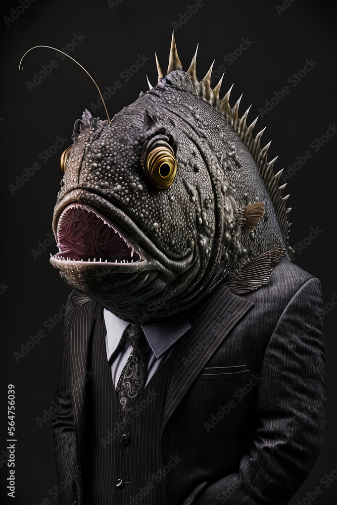 Puffer fish wearing a business suit and tie by generative AI Puffer fish wearing a business suit and tie by generative AI