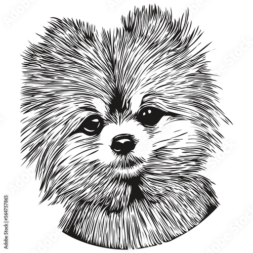Pomeranian spitz dog hand drawn vector logo drawing black and white line art pets illustration