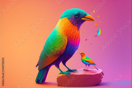 Bird, , Rainbow, Generative AI, Illustration