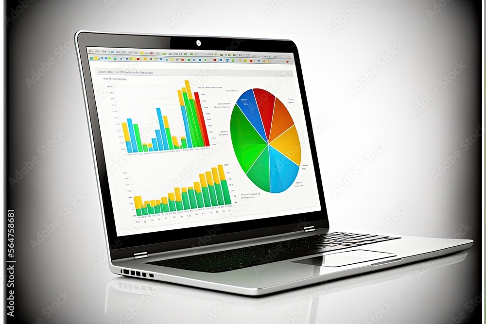 Chart illustration on laptop screen, white background. Generative AI Chart illustration on laptop screen, white background. Generative AI