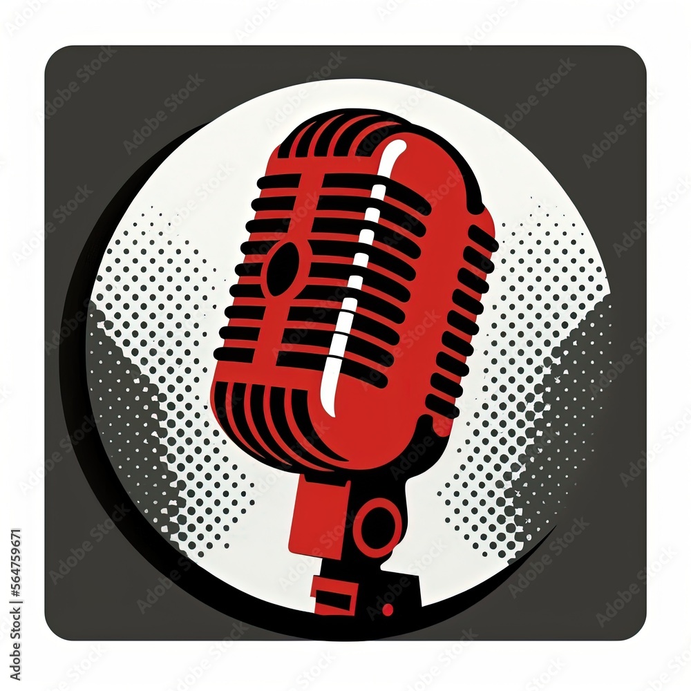 Red microphone icon in circle, podcast logo, white background. Generative AI Red microphone icon in circle, podcast logo, white background. Generative AI