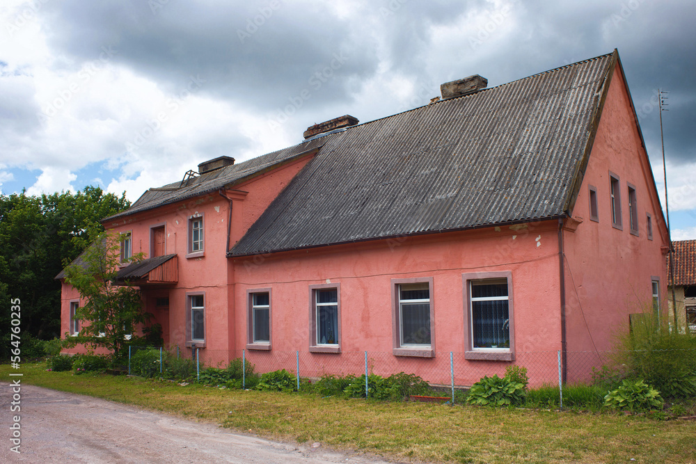 Old historical German buildings in the village of Krasnolesye (former Gross-Rominten) in the Kaliningrad region, Russia