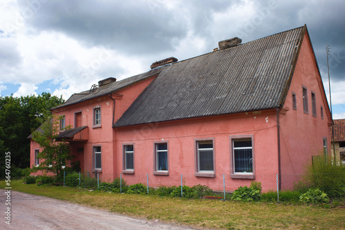 Old historical German buildings in the village of Krasnolesye (former Gross-Rominten) in the Kaliningrad region, Russia